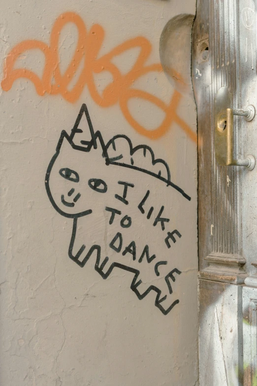 a graffiti of a cat with some writing on it