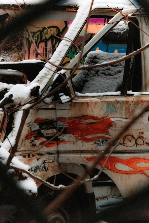 an old van has been decorated with graffiti