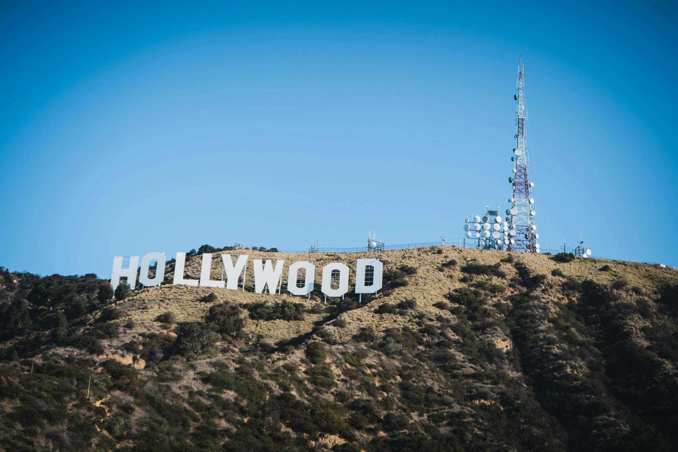 the hollywood sign atop of a mountain has been cut down