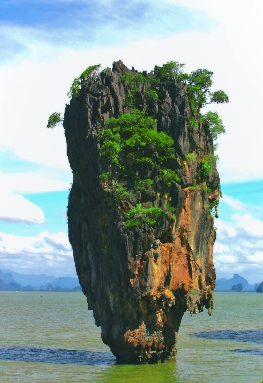 an island with lots of trees growing out of the top