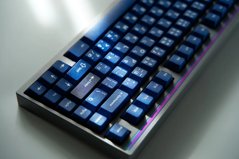 this is an unusual keyboard that is blue and pink