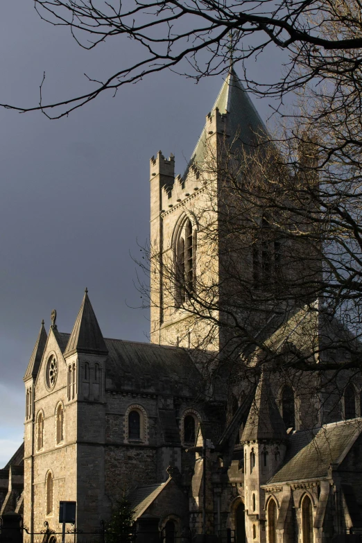 the cathedral with two towers has an ancient look