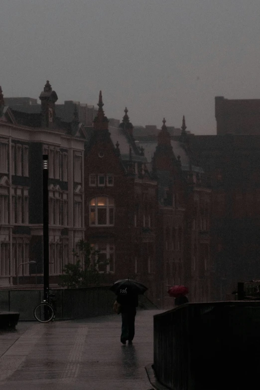 a person walking under an umbrella on a rainy day