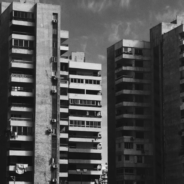 many buildings in a city are black and white