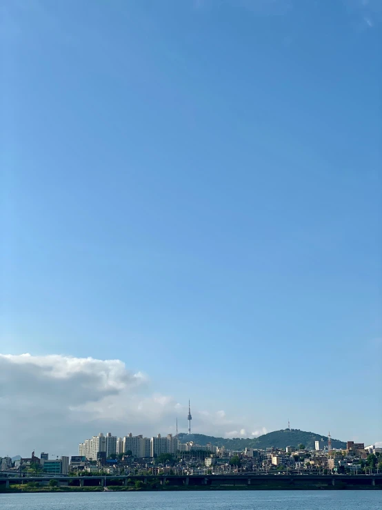 a large body of water with some tall buildings