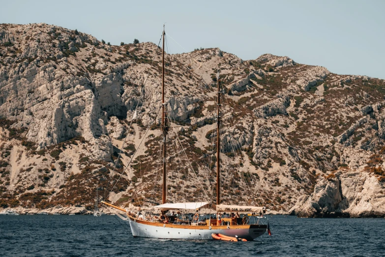 a large boat in the middle of a body of water