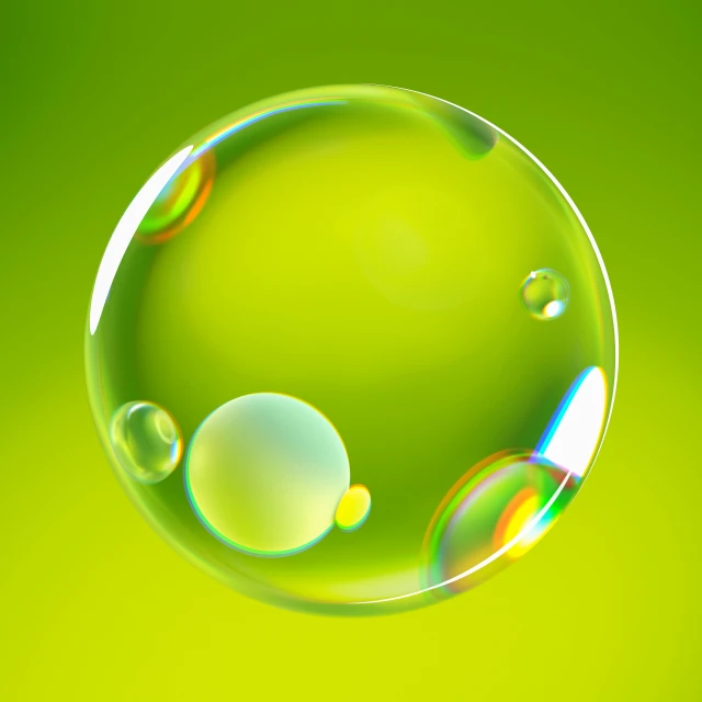 a green bubble of water with several bubbles