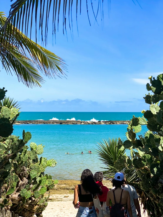 two people are walking down a walkway that leads to the beach