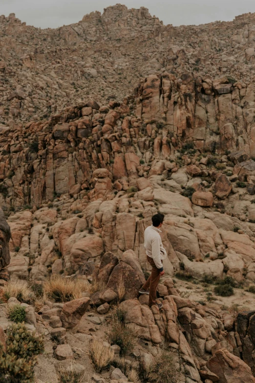 a man standing on top of a large rocky mountain