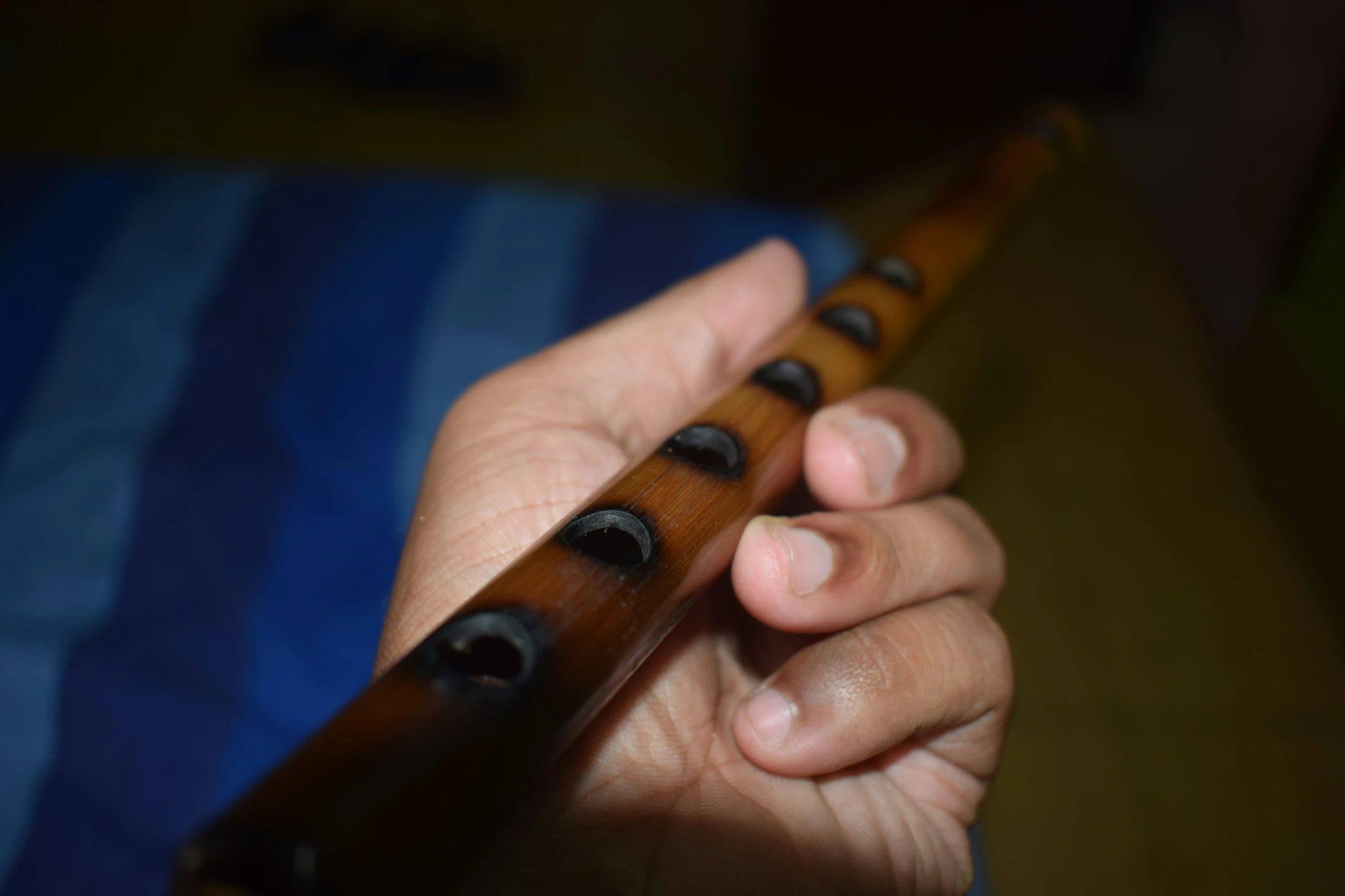 a hand holding an instrument with five fingers