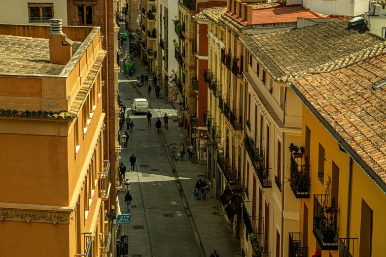 a street view of buildings and the sky