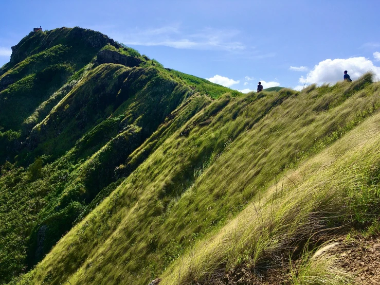 a group of people hiking up the side of a mountain