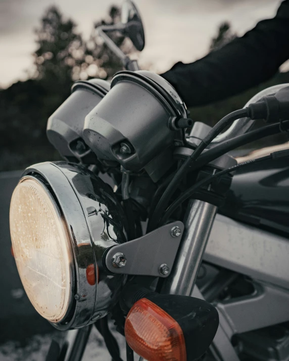 the view of an object on the ground from the handlebars