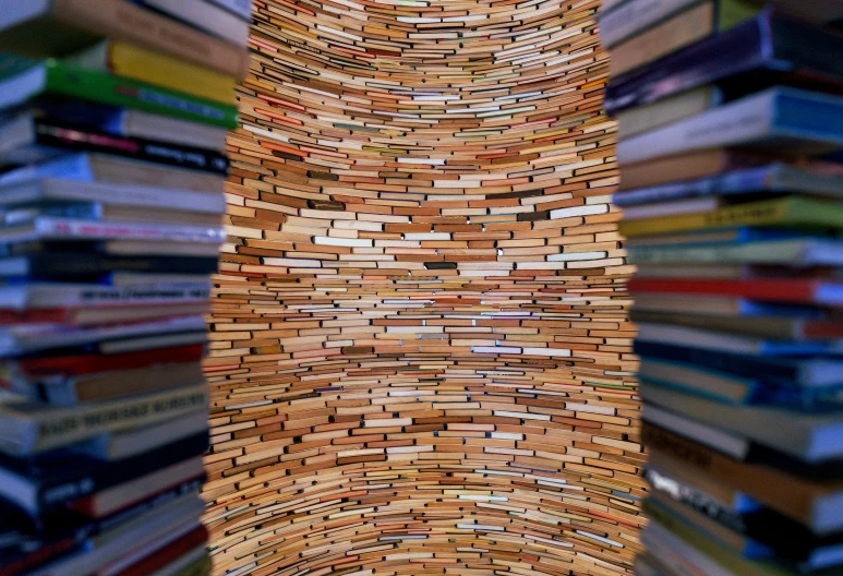 a very tall tower made out of many books