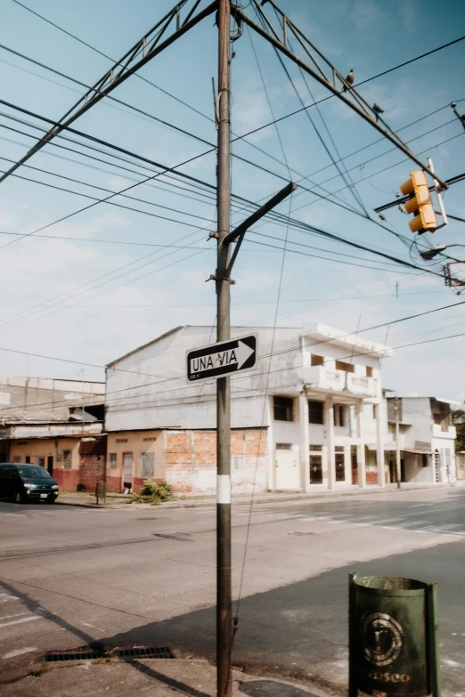 the intersection is next to a traffic light