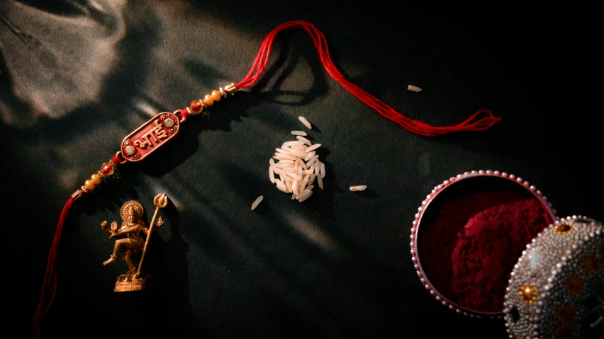 a pair of colorful items lay on a cloth