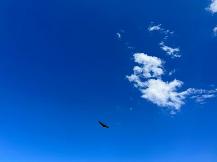 an airplane flying overhead in a clear blue sky