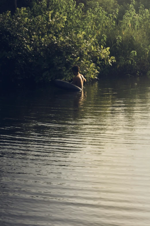 the man is in the water looking at himself