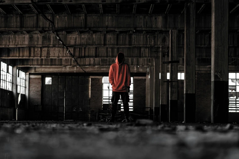 a person in a large building with windows