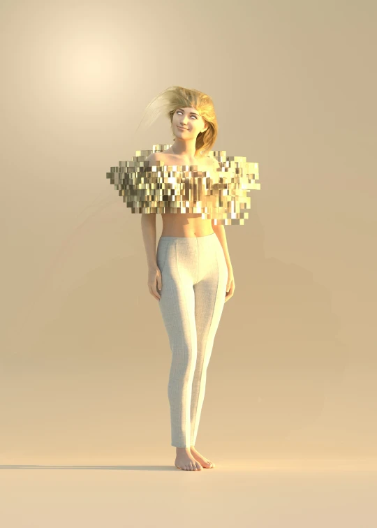 a 3d female dressed in a white  and tights