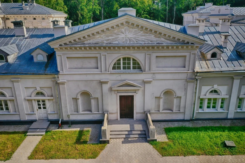 an aerial s of a home with a stone stairs