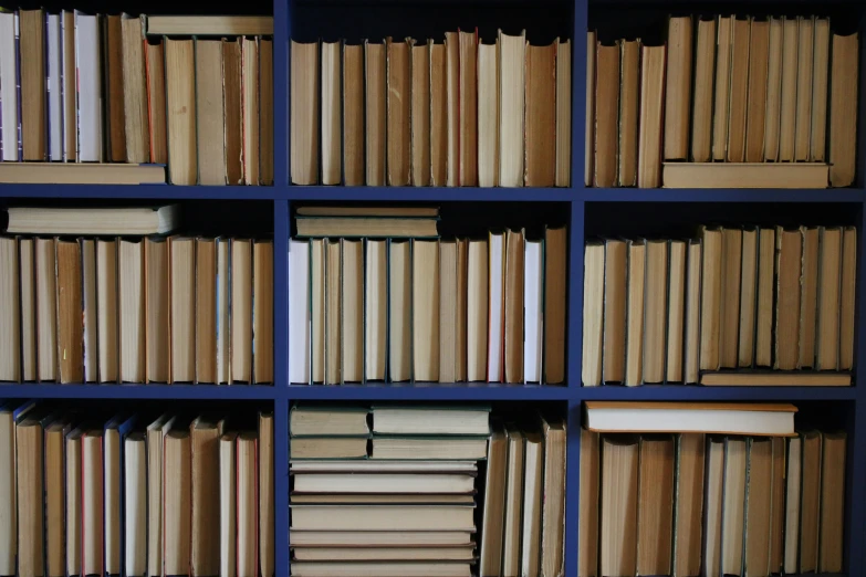 the books on the book shelf are filled with many different books