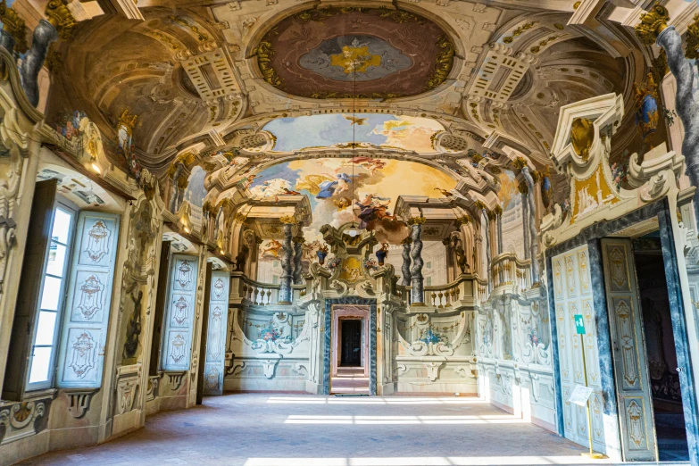 the interior view of a building with intricate painting on it