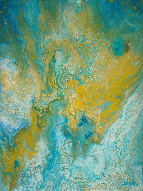 abstract painting with blue, yellow, and turquoise colors