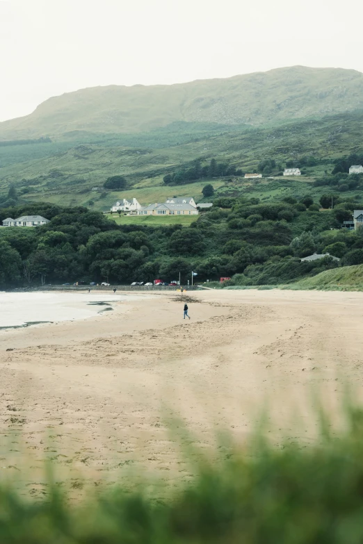 people at the beach on a foggy day