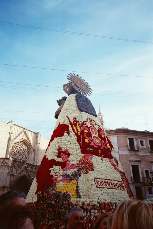 a giant decoration depicting jesus and the three kings in town