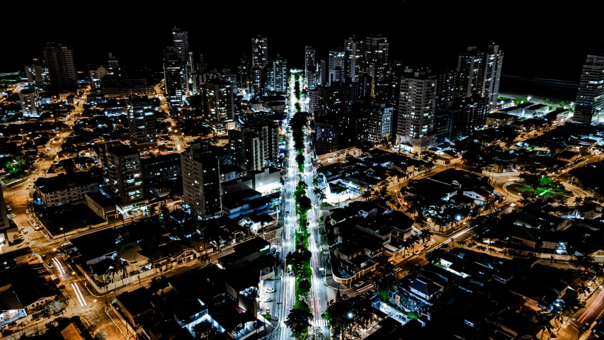 a night time view of a city with lights