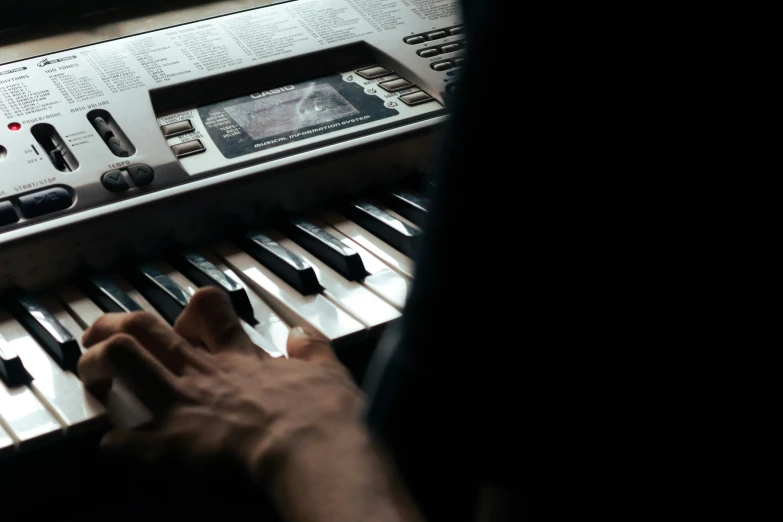 a close up of someone playing the piano with their hands