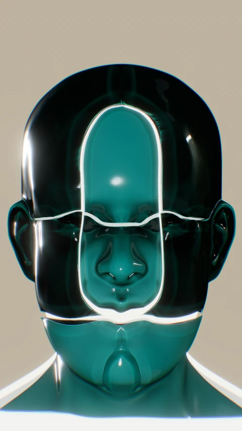 a computer rendering of a human head in green and white