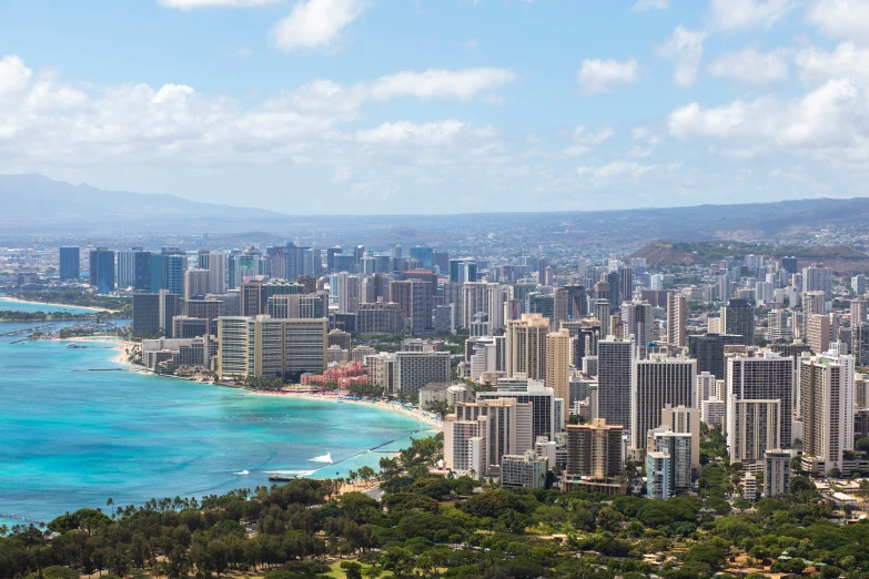 a city by the beach on a beautiful day