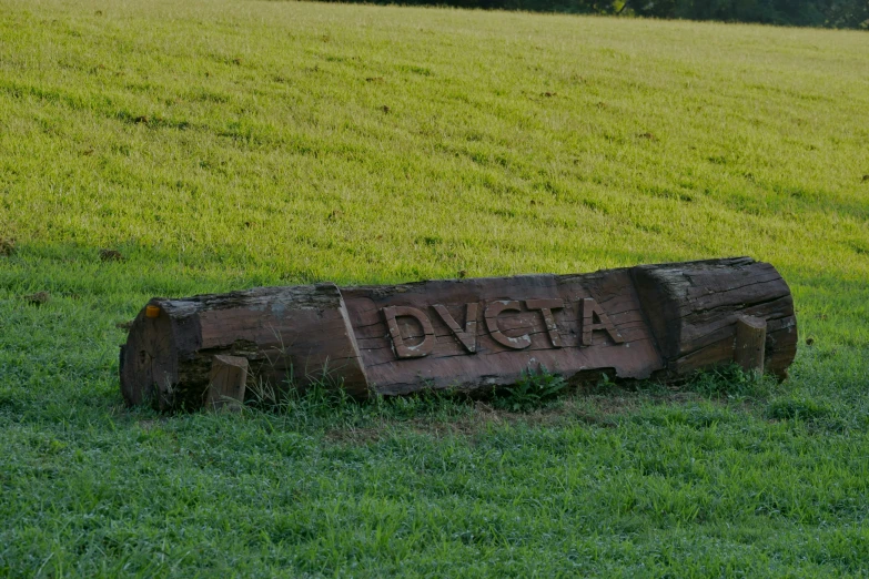 a wooden sign in a field of grass that says dvgta