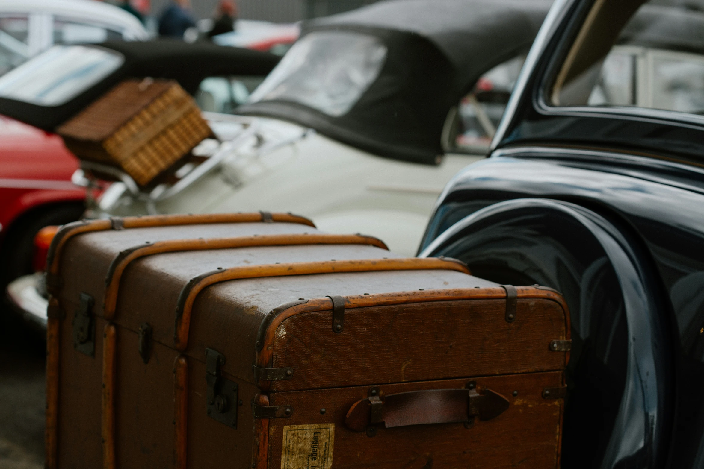 there is some suitcases that are sitting in the street