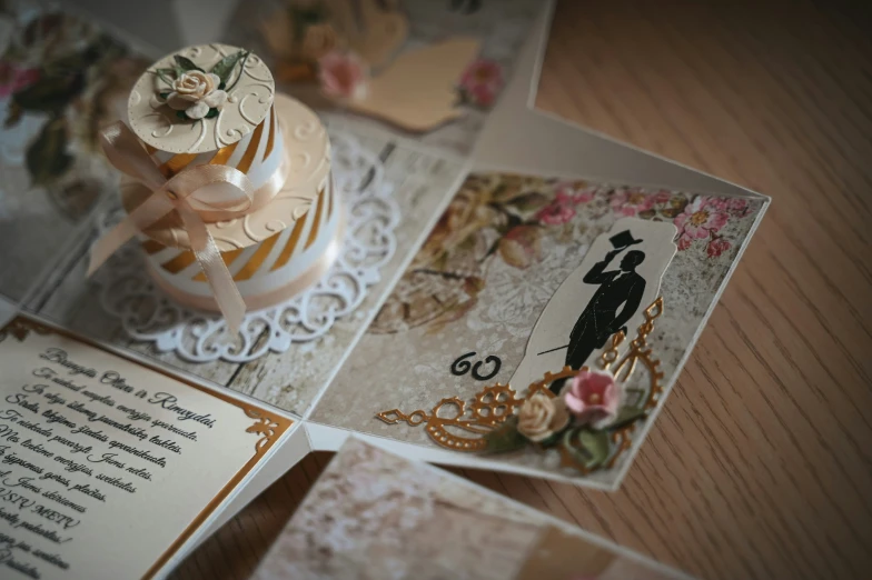 greeting cards with wedding details on top are shown in this image