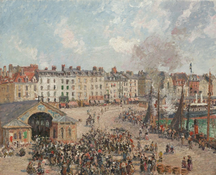 a painting of a street scene with buildings