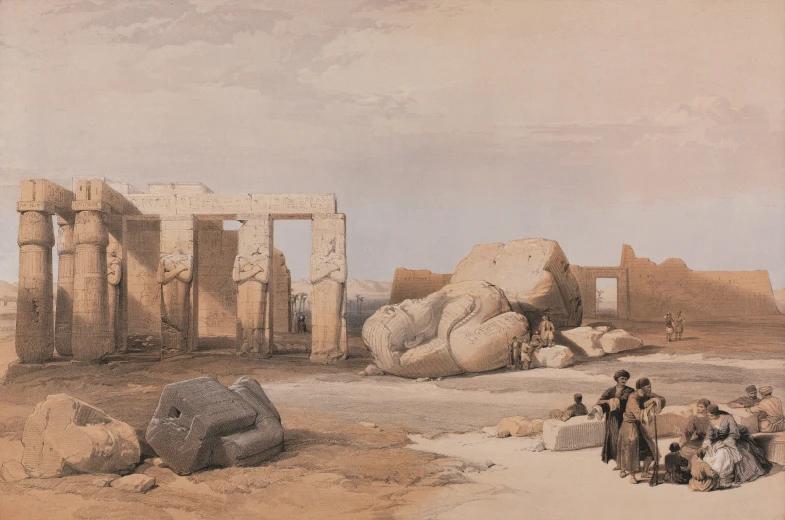 ruins with rocks and people around