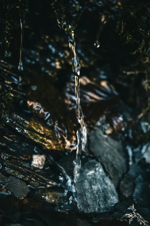 a water stream is shown next to rocks