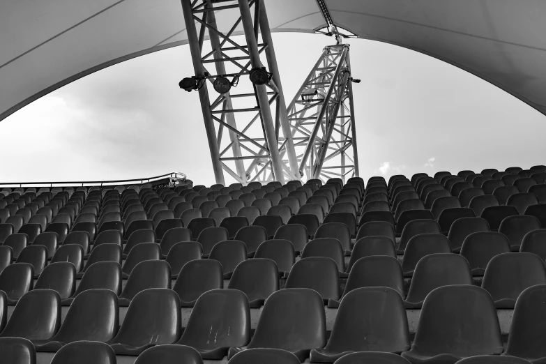 a po taken from inside the bleachers looking at the top of a stadium