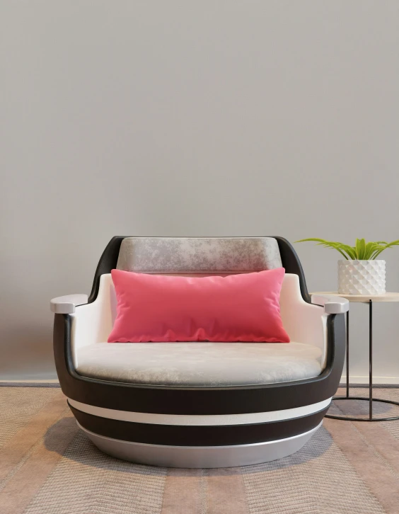 modern sofa with round back rest in front of white wall