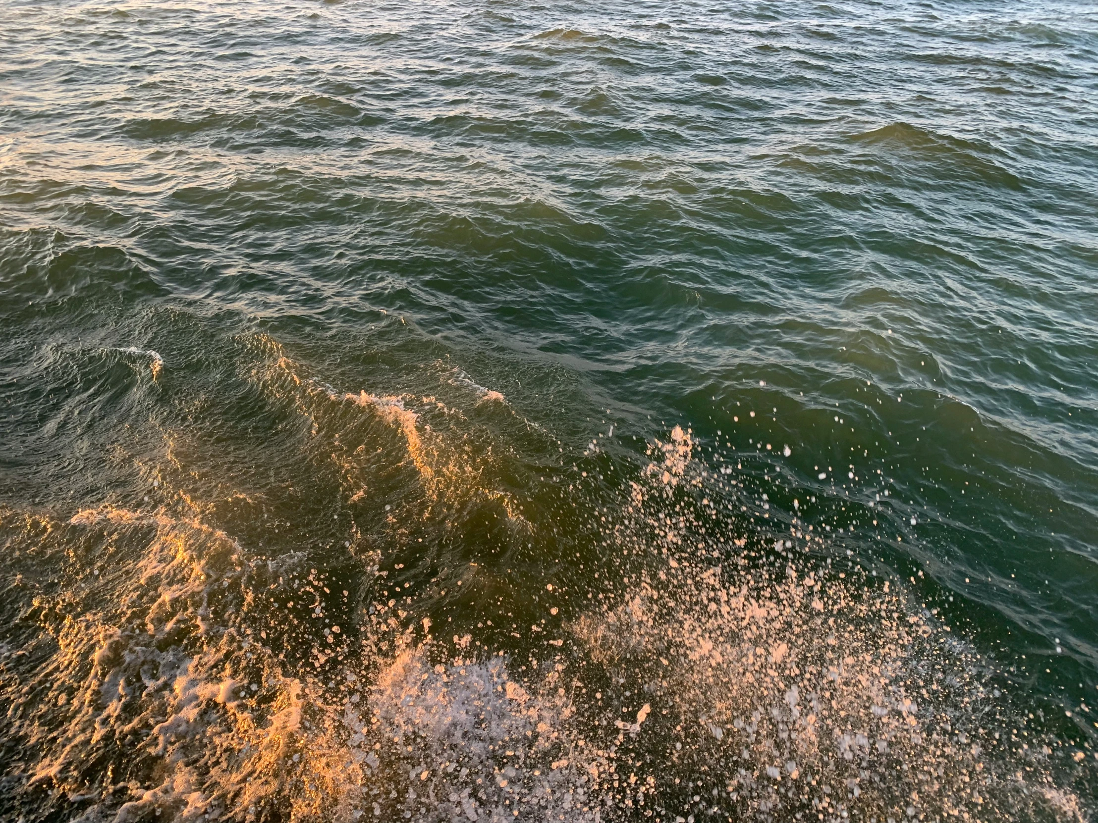 waves on the water and some boats in the distance