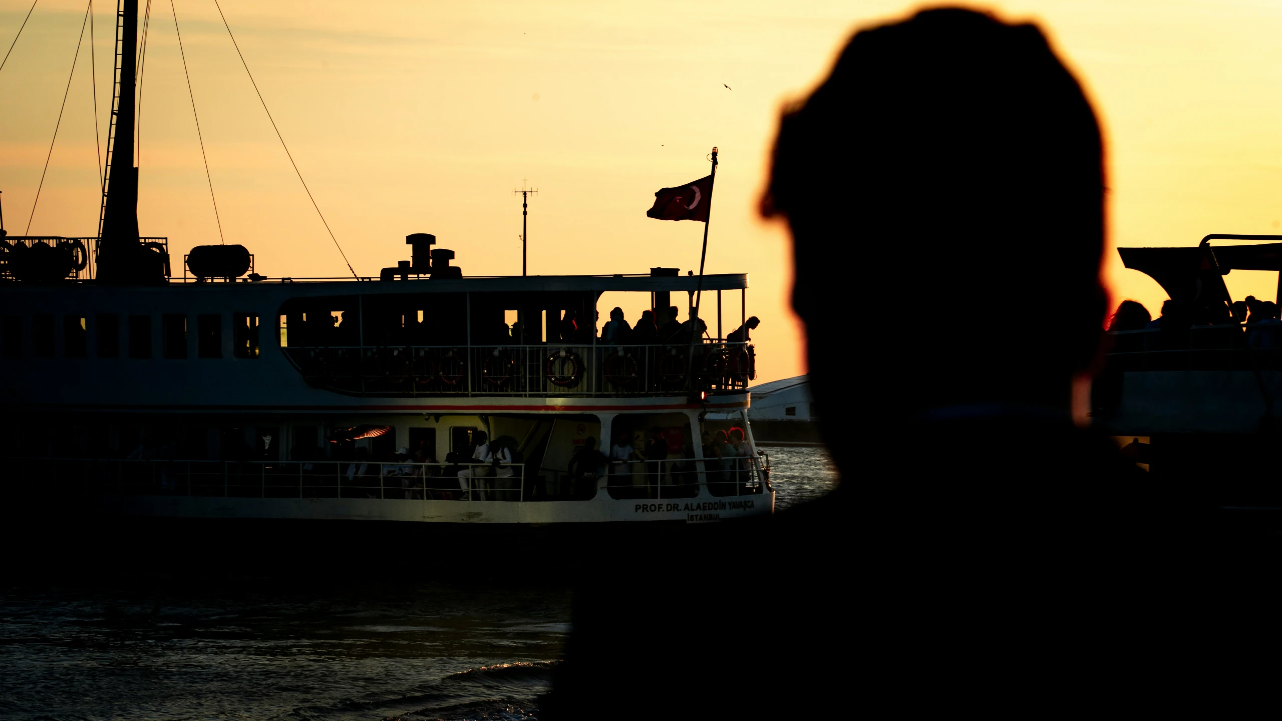 a big boat near the shore and some people watching it