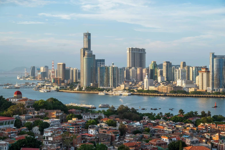 the city of buildings near the water is very large