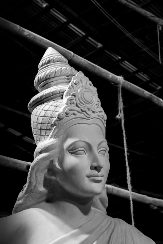 black and white pograph of a statue of buddha