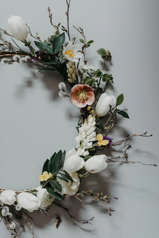 flowers laid out to form an artistic circle frame