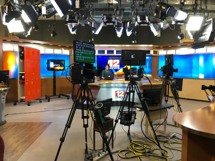a set of television sets and cameras at a tv studio