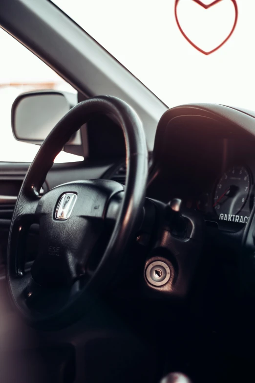 a close up view of the front seats and dashboard