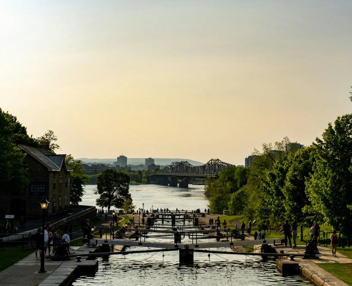 a view of a large body of water near a bridge